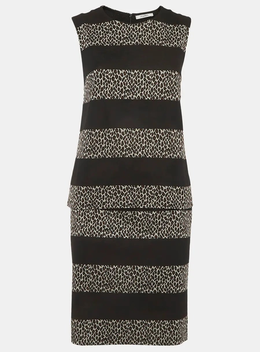 Max Mara Black Leopard Print Panel Knit Top and Skirt Set S