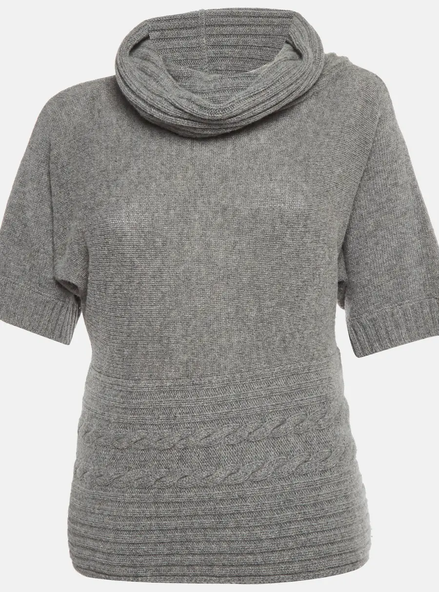 Max Mara Grey Wool Knit Mock Neck Short Sleeve Sweater M