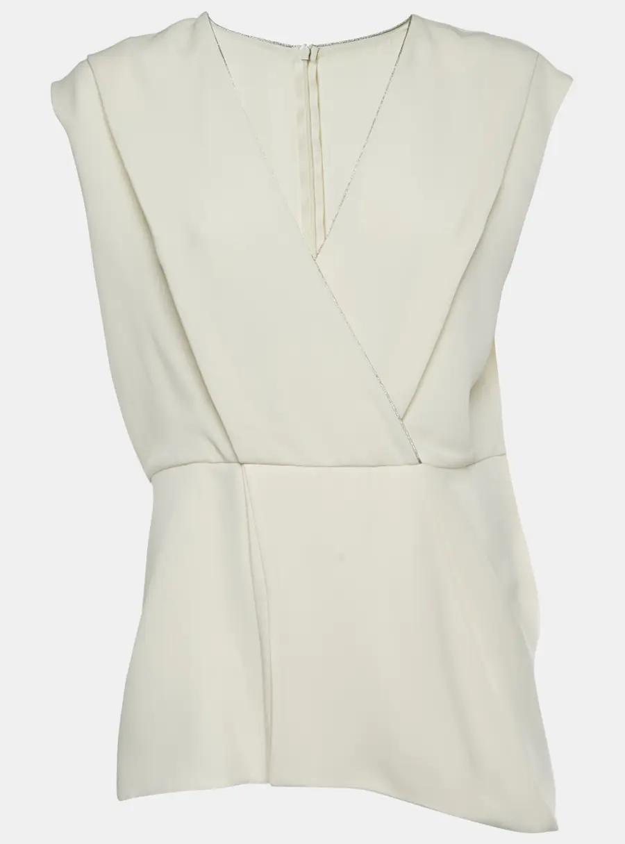 Max Mara Cream Crepe Plunge Neck Top L