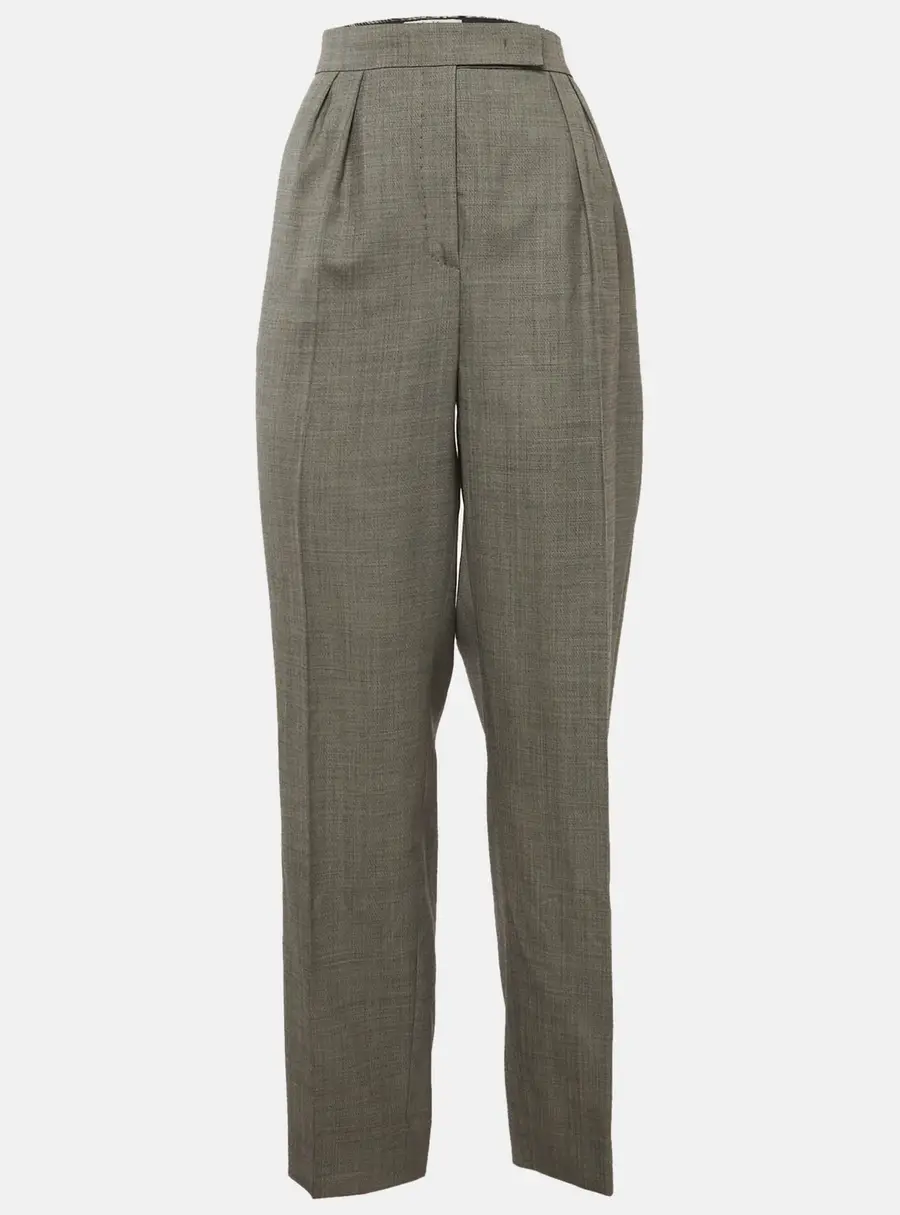 Max Mara Grey Wool Blend Pleated Wide Leg Trousers XL