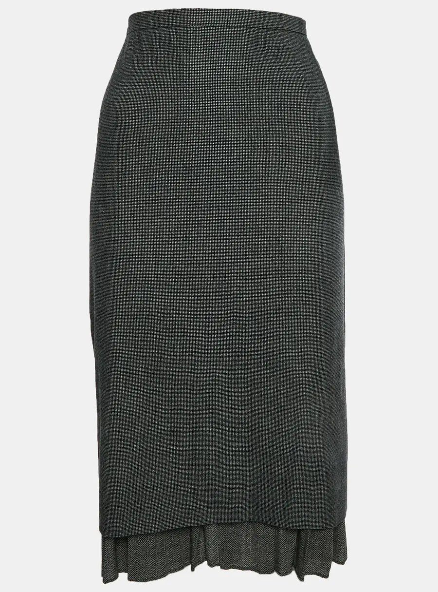 Max Mara Monochrome Herringbone Wool Pencil Skirt L