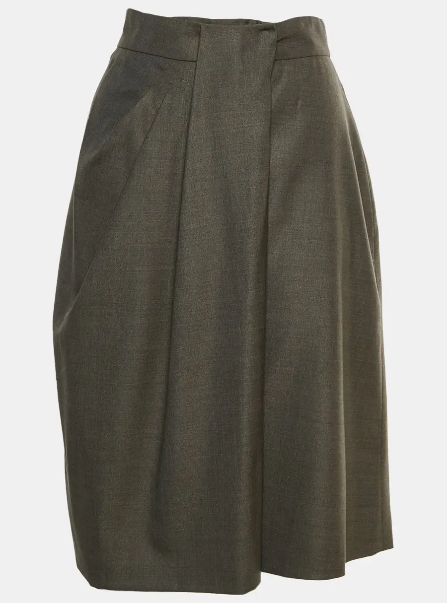 Max Mara Brown Wool Blend Pleated Knee Length Skirt S