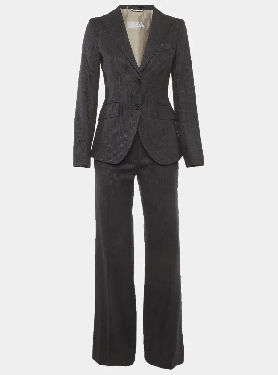 Max Mara Grey Pin Striped Wool Blend Single Breasted Blazer and Pant Suit S