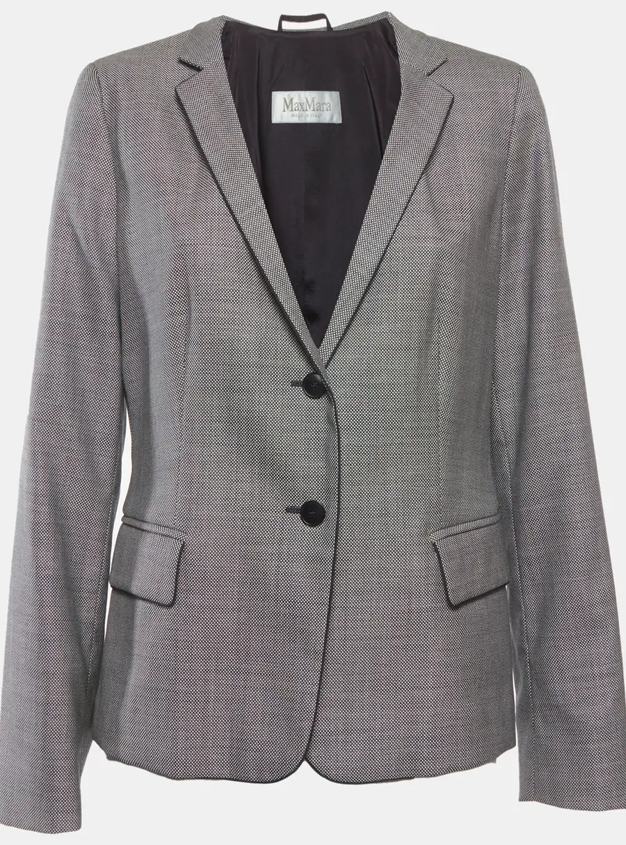 Max Mara Grey Birdseye Wool Blend Single Breasted Blazer L