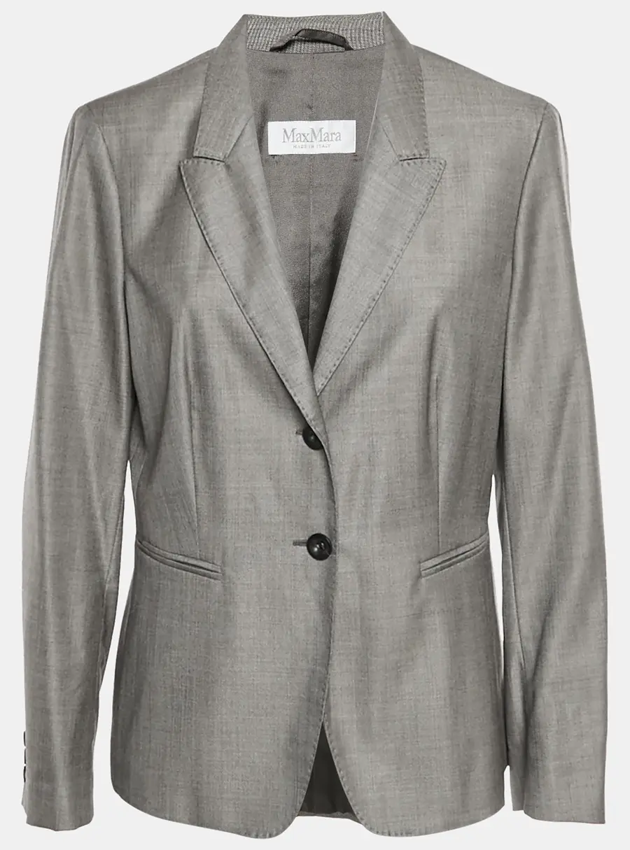 Max Mara Grey Wool Blend Single Breasted Blazer L
