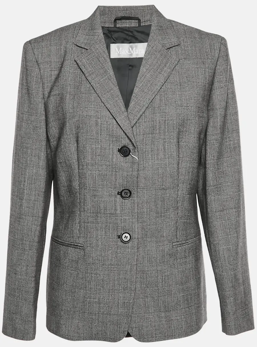 Max Mara Grey Glen Plaid Jacquard Wool Single Breasted Blazer L