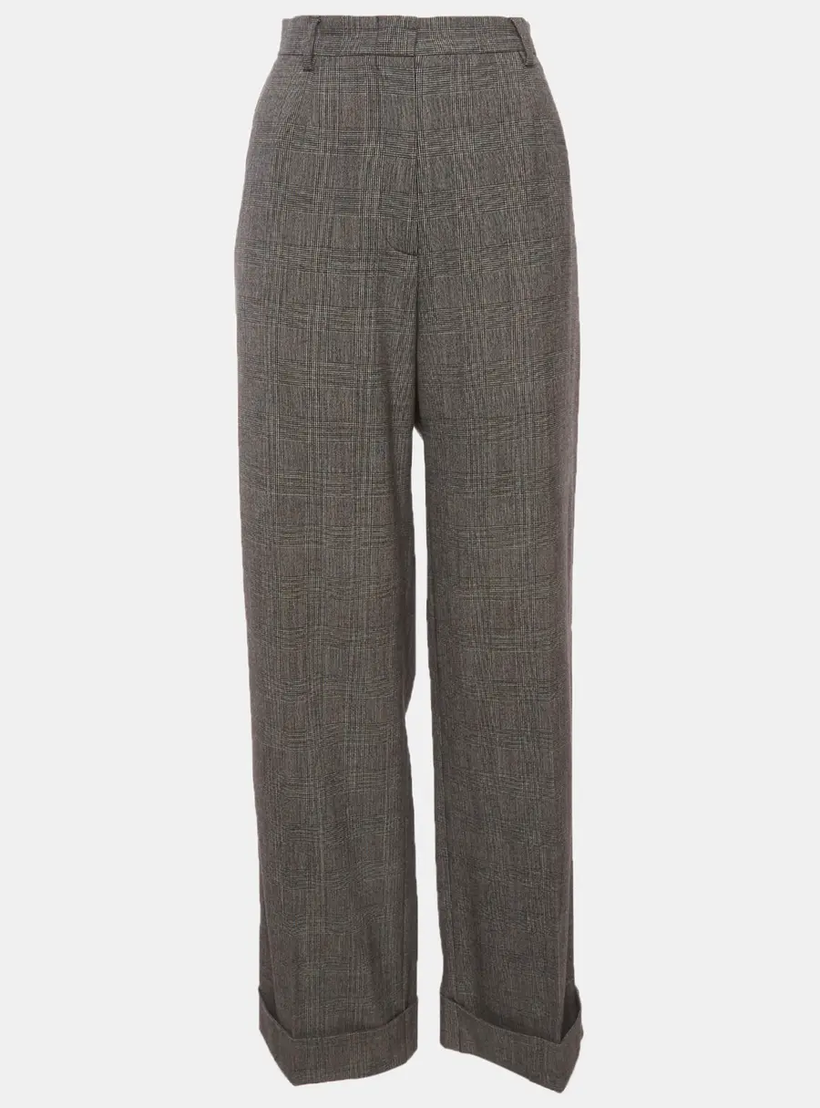 Max Mara Grey Prince of Whales Wool Trousers L