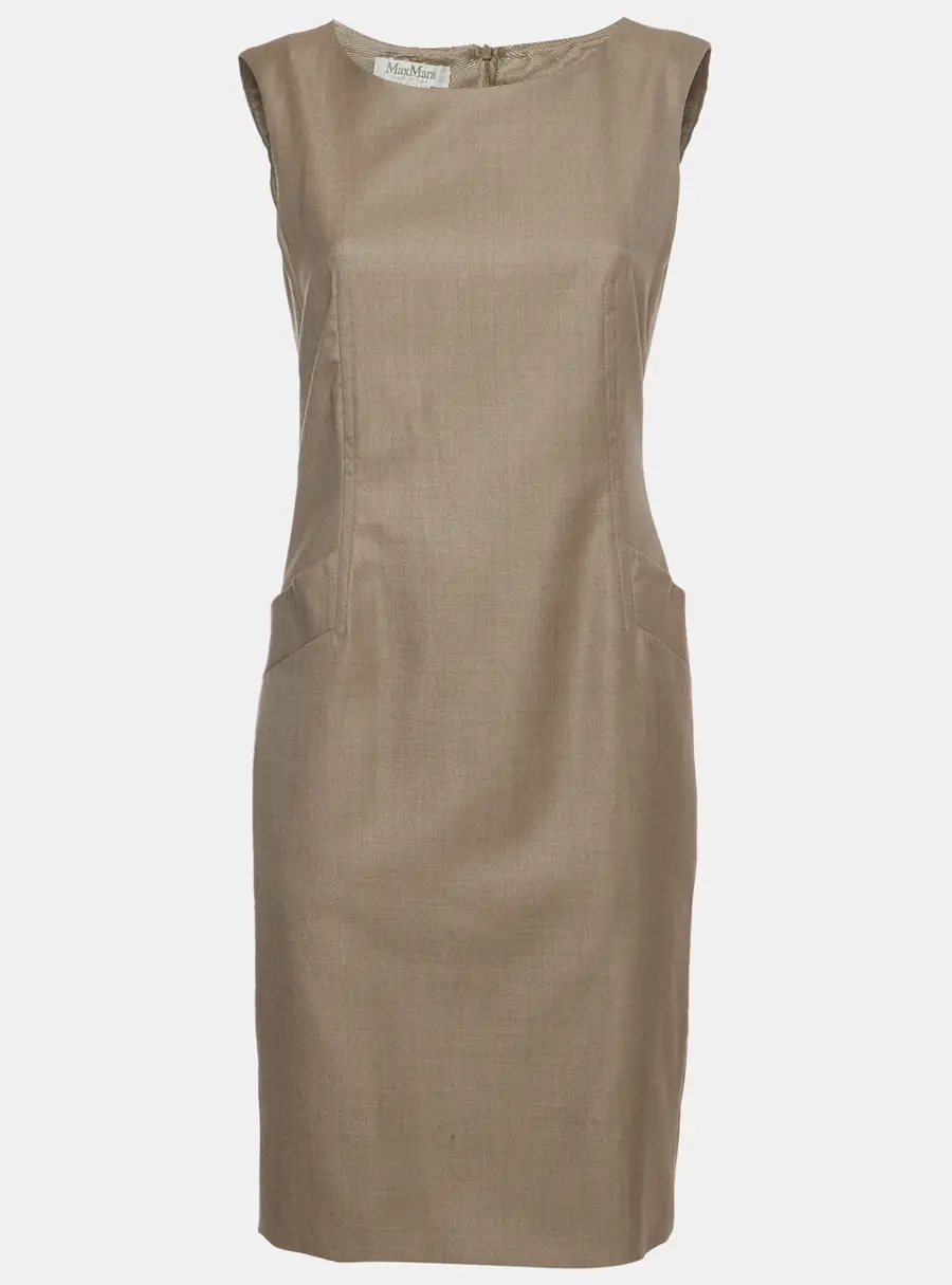Max Mara Beige Wool Blend Bateau Neck Sheath Dress S
