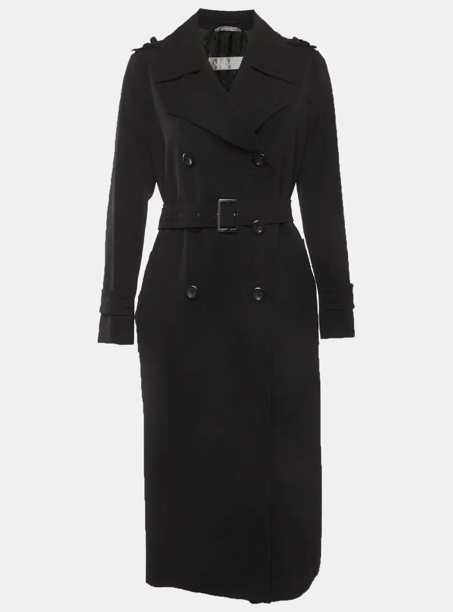 Max Mara Black Garbardine Double Breasted Trench Coat M