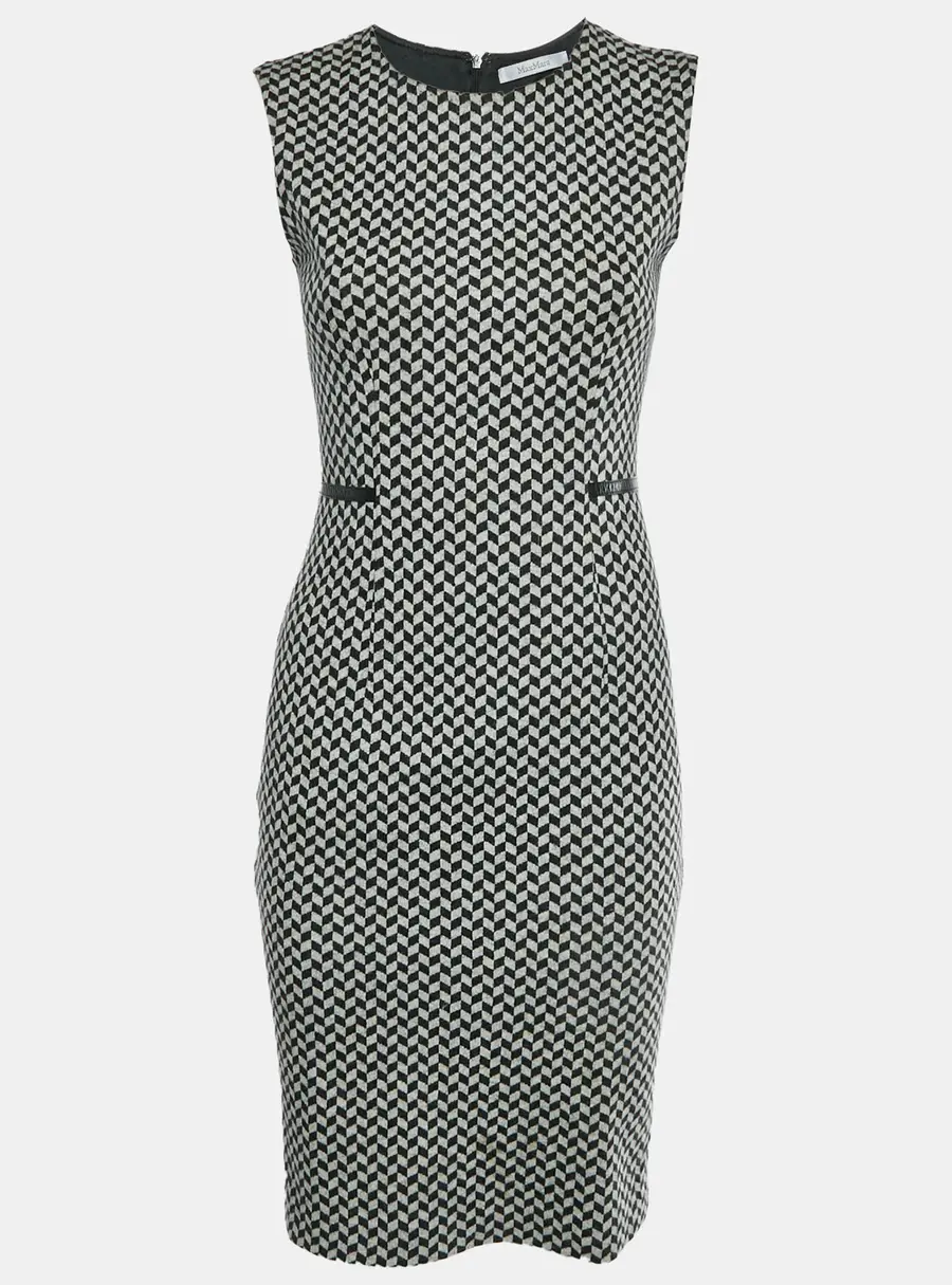 Max Mara Monochrome Pattern Wool Sheath Dress S