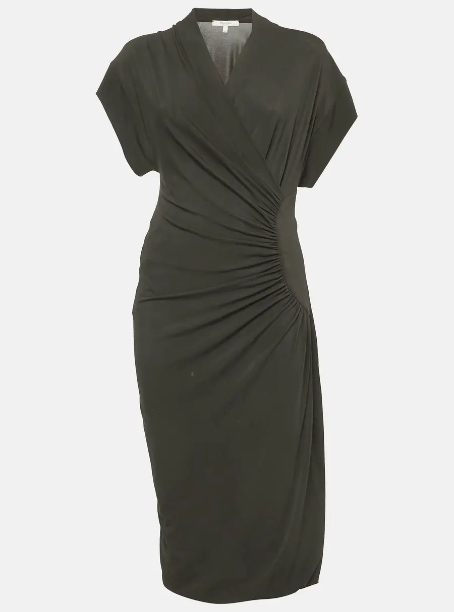 Max Mara Brown Jersey Knit Draped Detail Midi Dress M