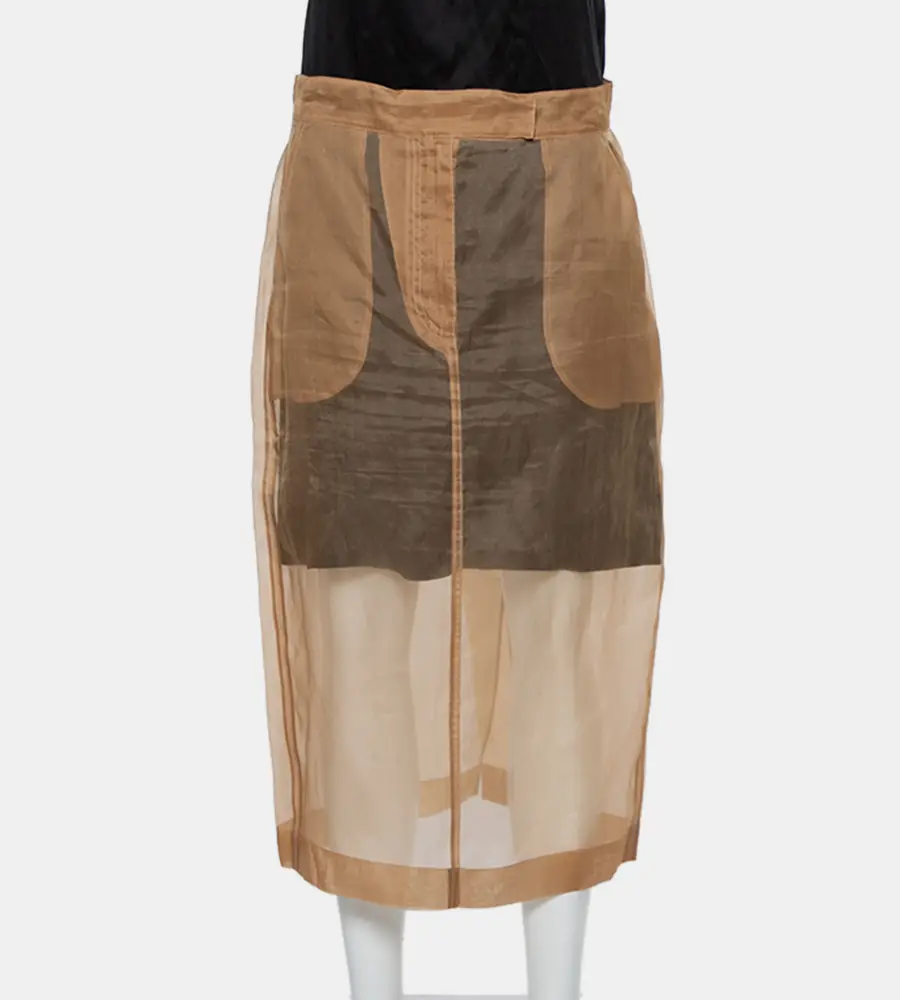 Max Mara Beige Silk Sheer Pencil Skirt M