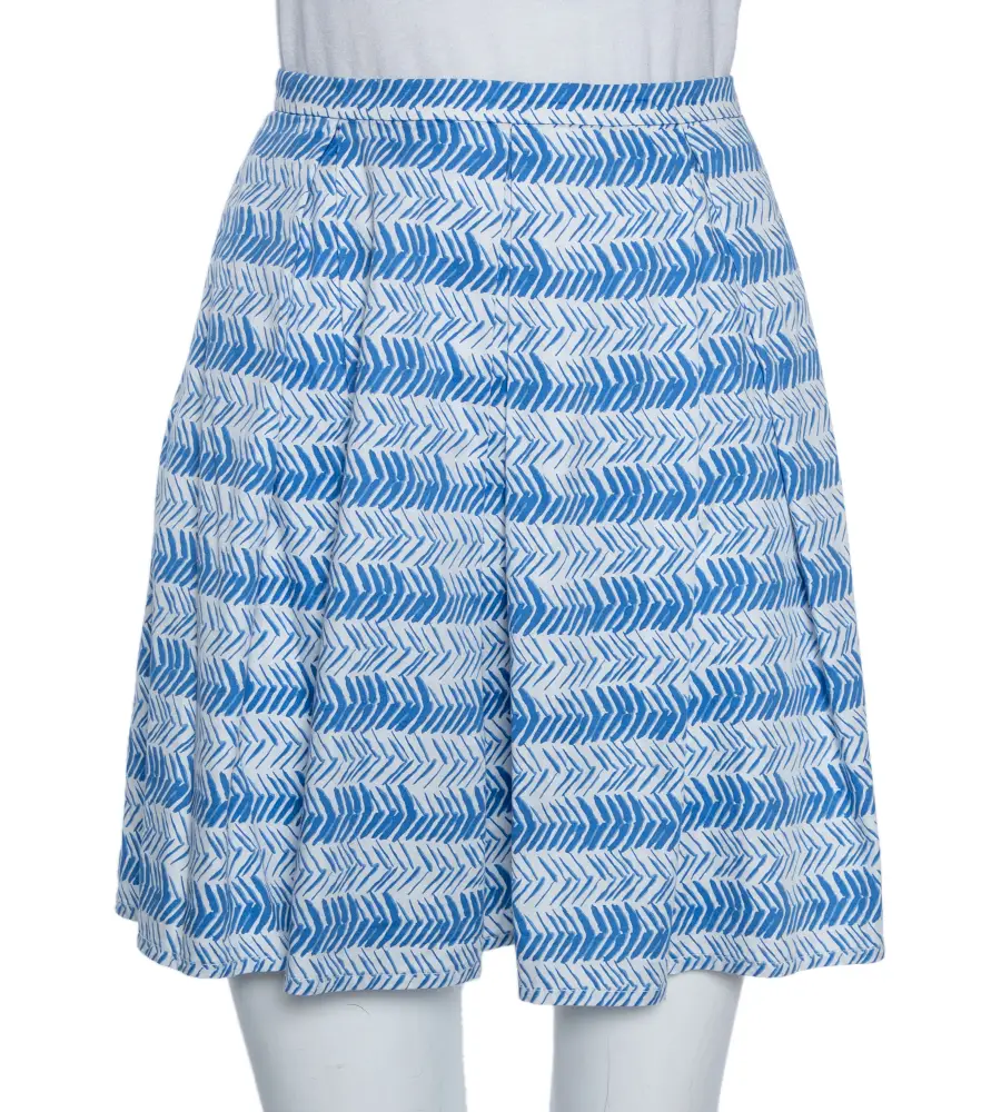 Weekend Max Mara White/Blue Printed Cotton Pleated Mini Skirt XS