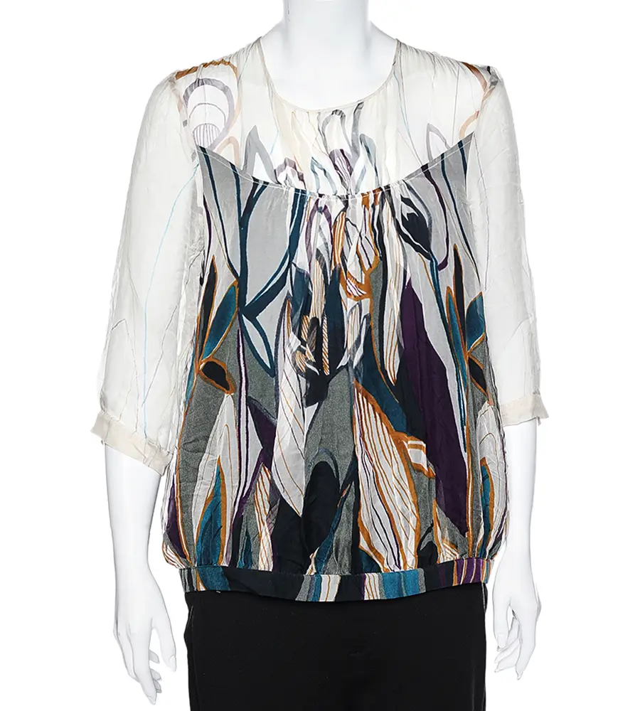 Max Mara Studio Multicolor Printed Silk Top L
