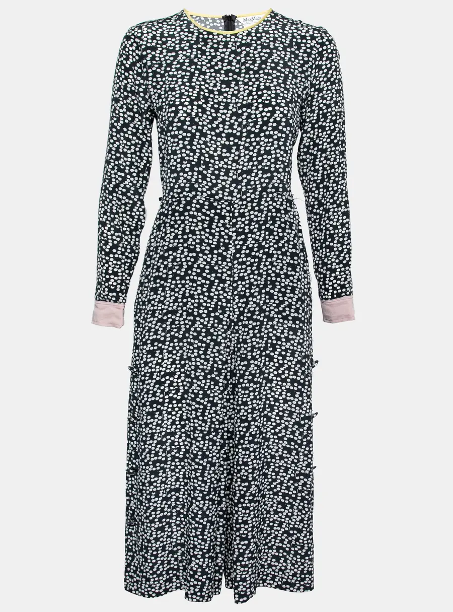 Max Mara Navy Blue Polka Dot Print Silk Long Sleeve Jumpsuit M