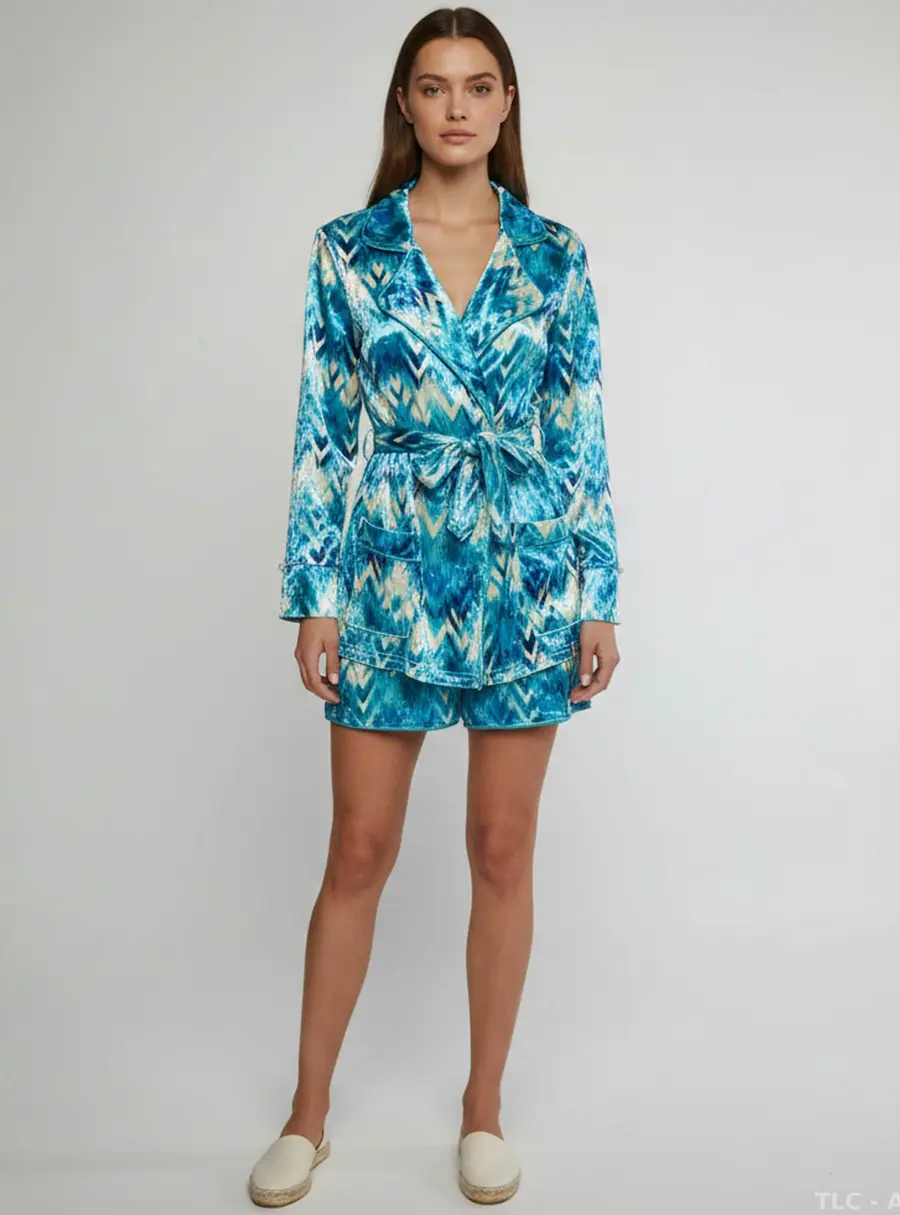 Mchugh Lifestyle Multicolor Velvet Top and Short Set S/M