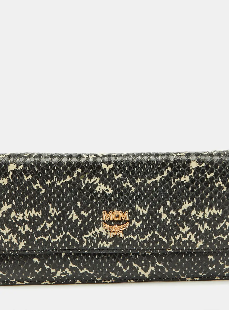 MCM Black/White Snakeskin Embossed Leather Continental Wallet