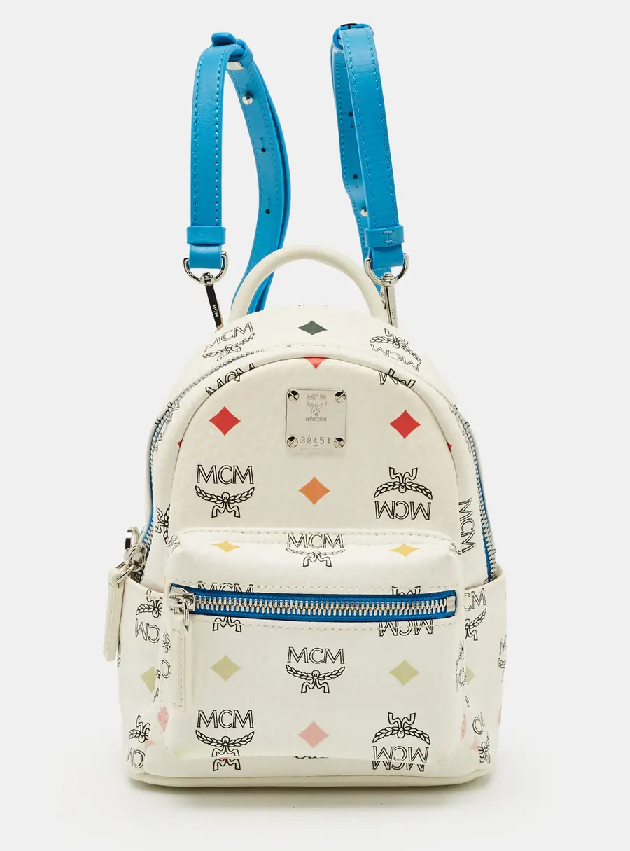 MCM Blue/White Visetos Coated Canvas and Leather Mini Stark Backpack