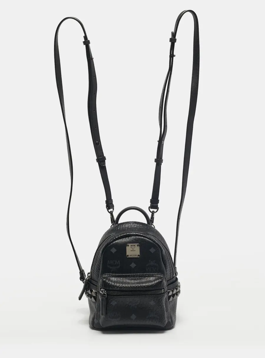 MCM Black Visetos Coated Canvas Mini Stark Side Studs Backpack
