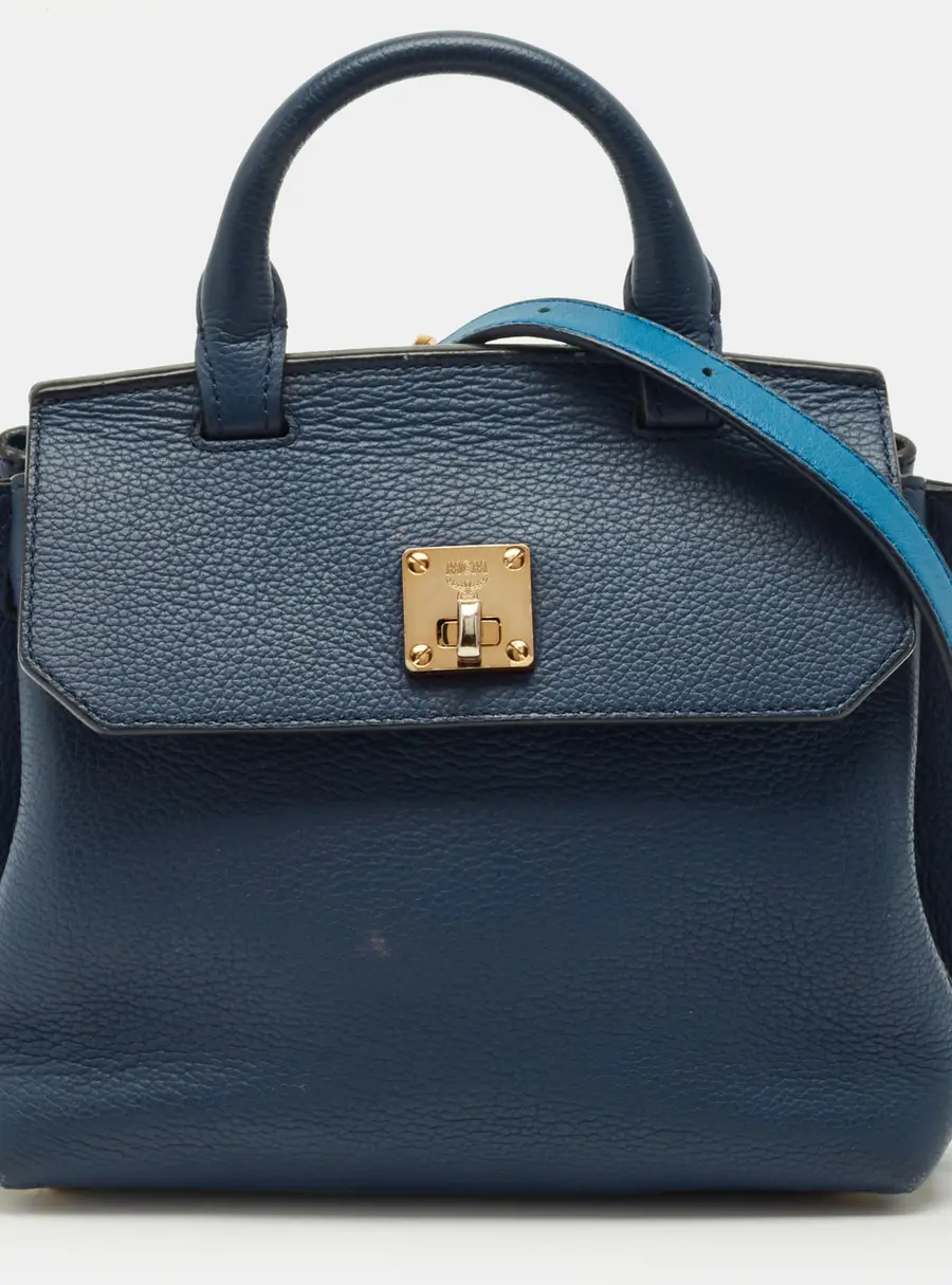 MCM Milla Flap Two Tone Blue Leather Top Handle Bag