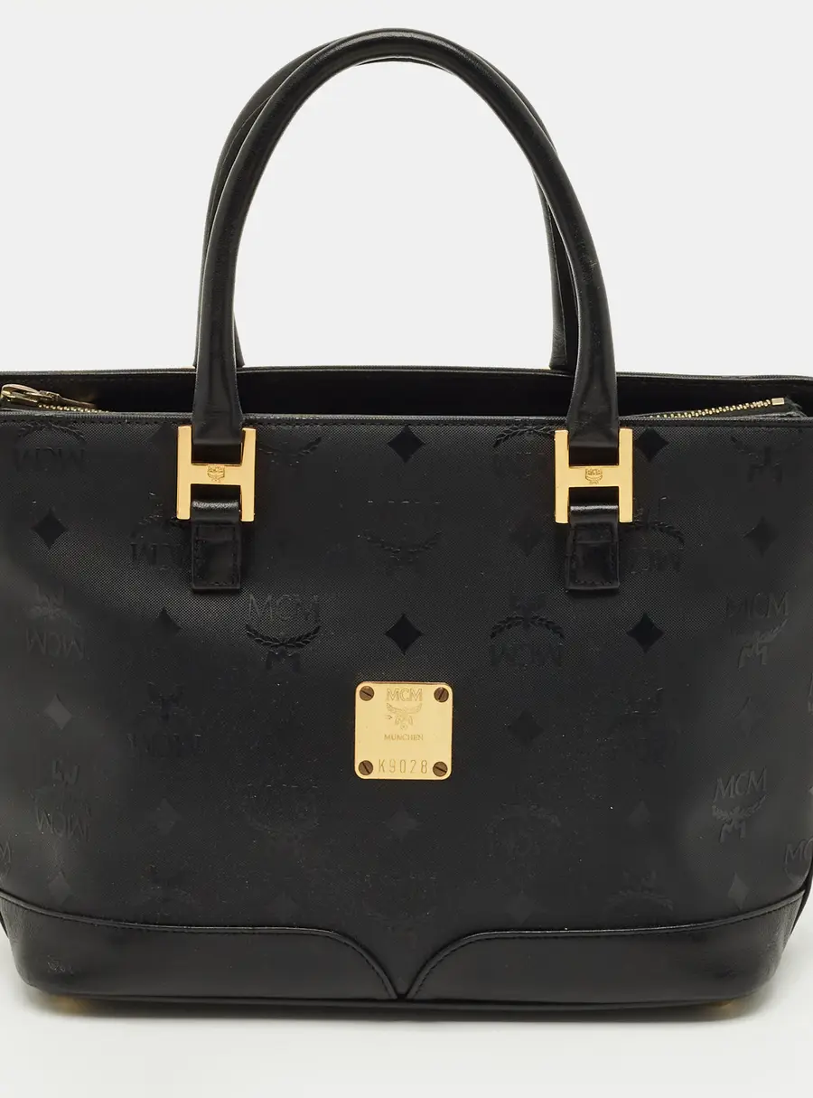 MCM Black Visetos Nylon Top Zip Tote