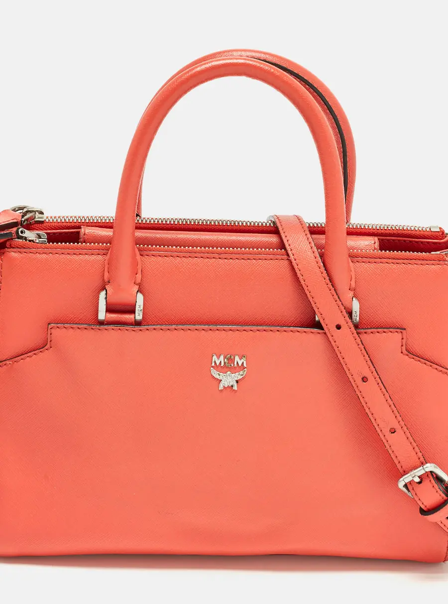 MCM Elda Coral Orange Leather Tote