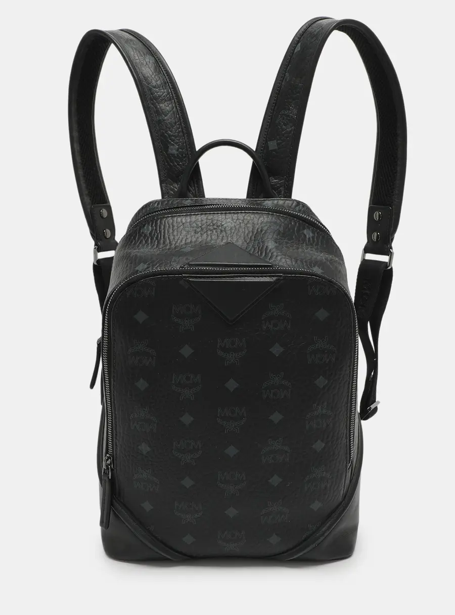 MCM Duke Black Visetos Coated Canvas Backpacks