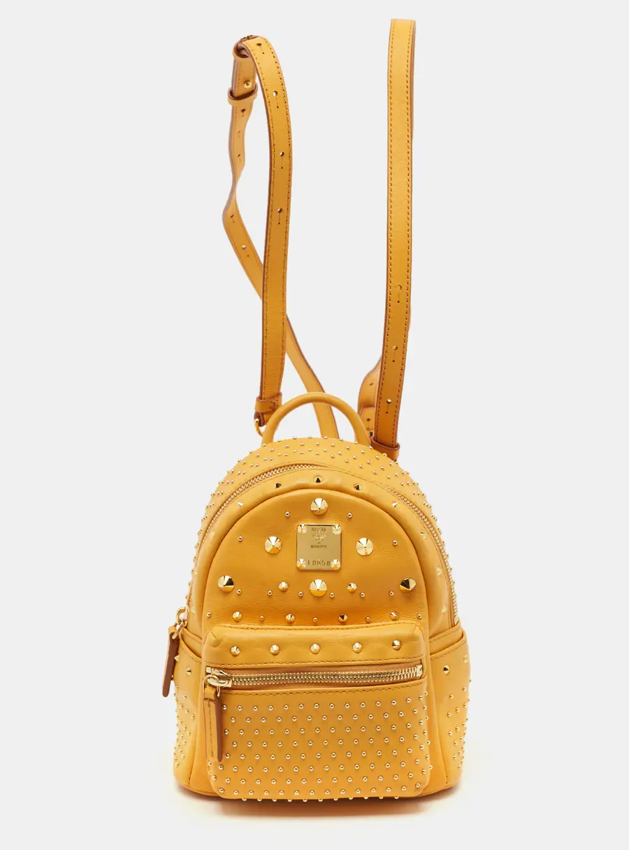 MCM Stark Mini Yellow Leather Studded Backpack