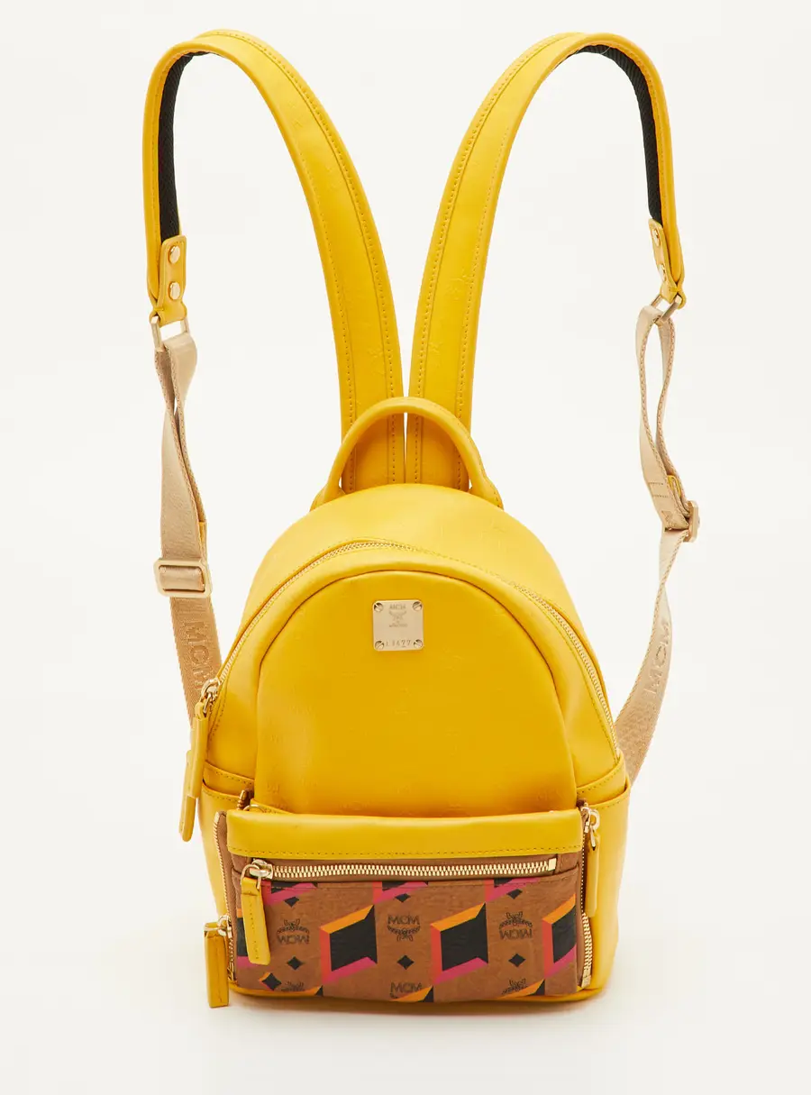 MCM Stark Yellow Visetos Coated Canvas and Leather Backpack