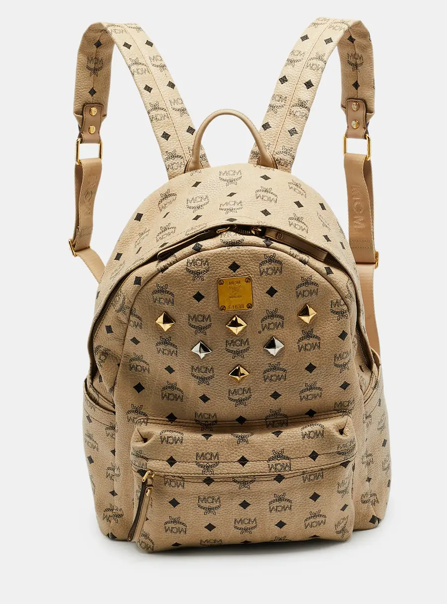 MCM Beige Medium Visetos Coated Canvas and Leather Studded Stark Backpack