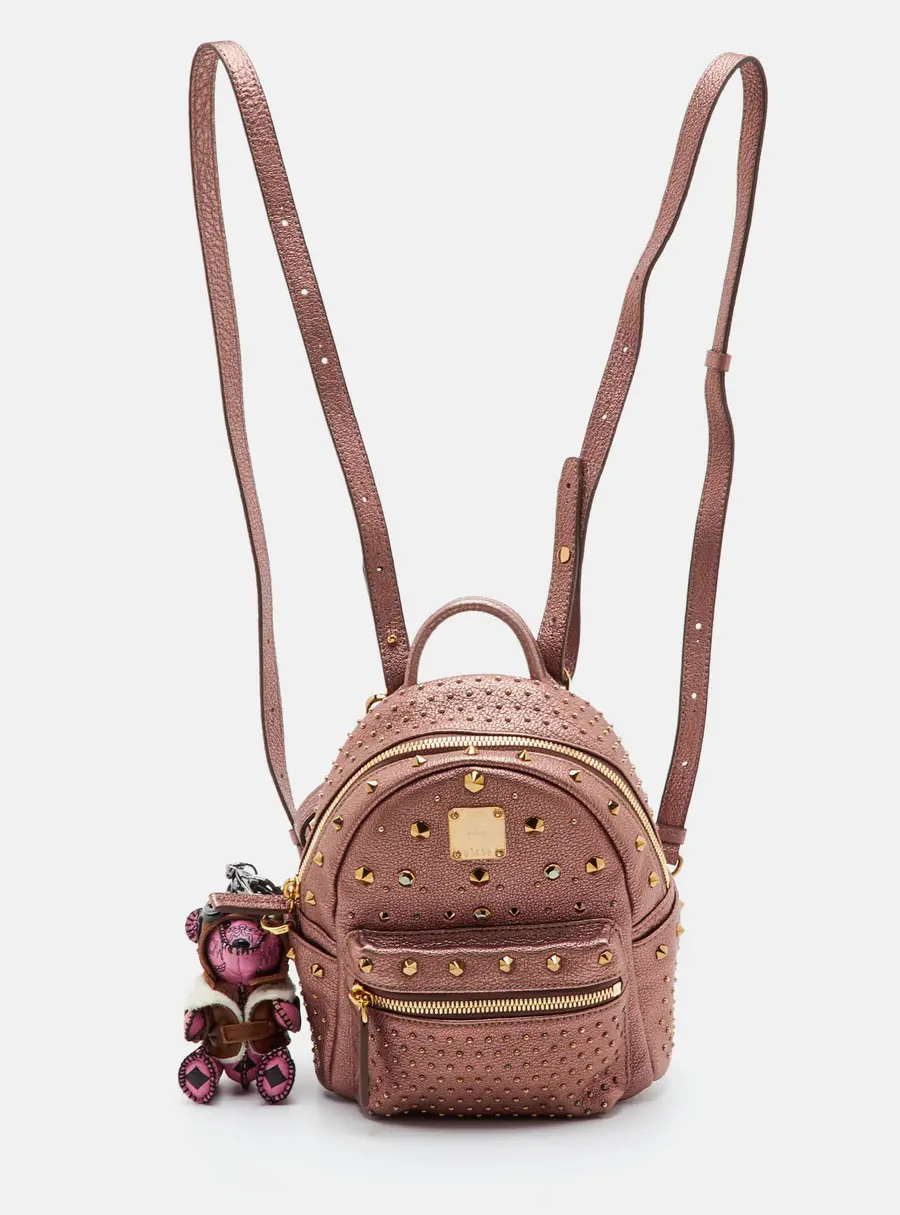 MCM Studded Stark-Bebe Boo Mini Metallic Visetos Leather Backpack