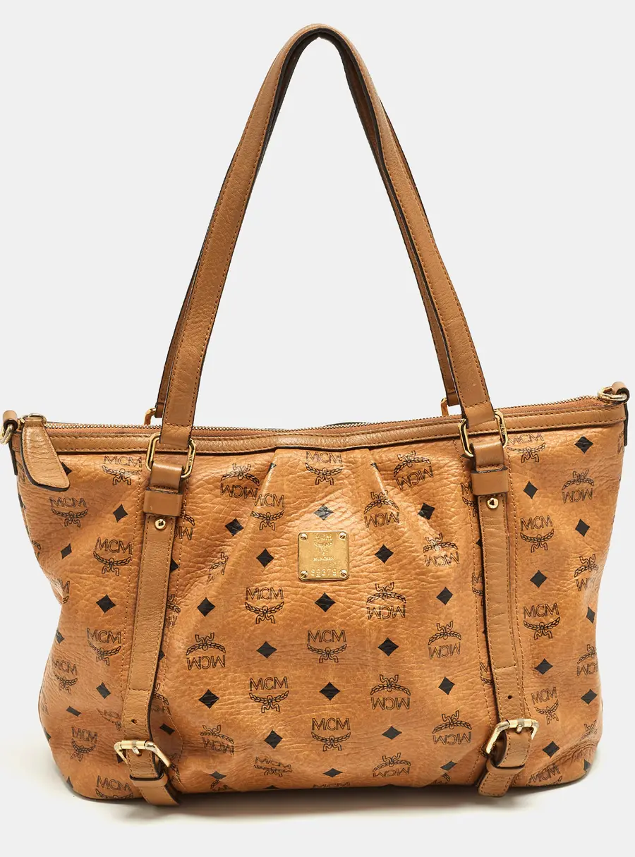 MCM Cognac Visetos Coated Canvas and Leather Shopper Tote