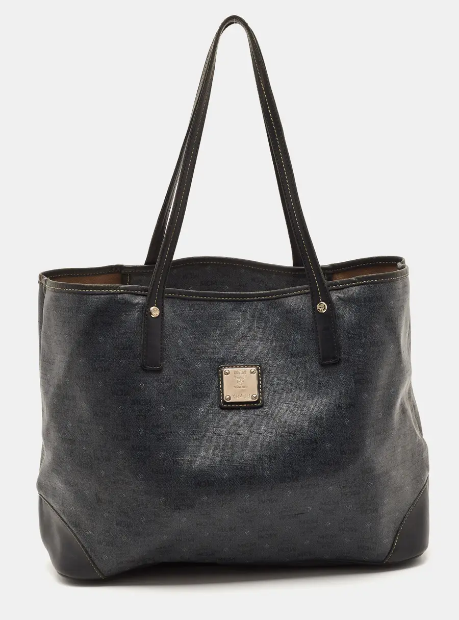MCM Black Visetos Coated Canvas and Leather Shopper Tote