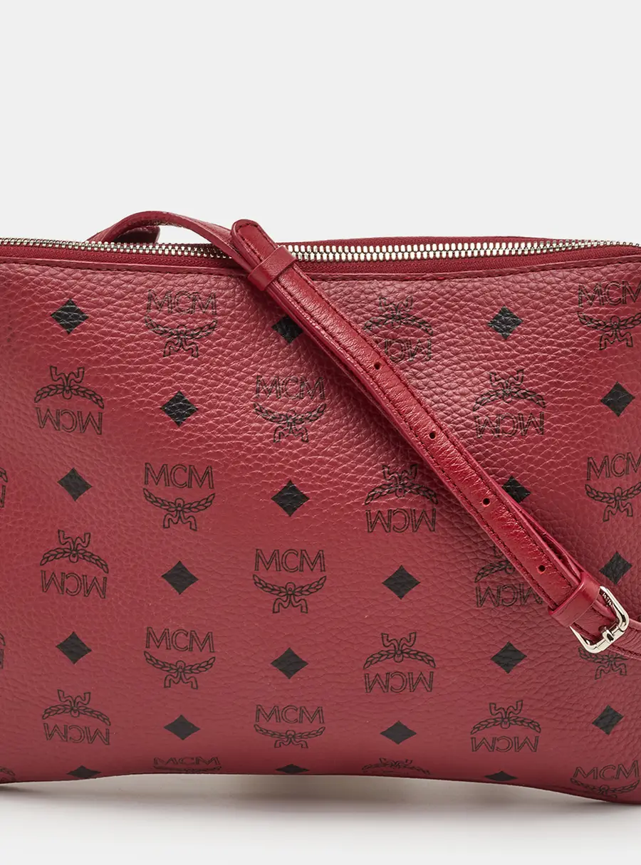 MCM Ruby Red Visetos Leather Pouch Crossbody Bag