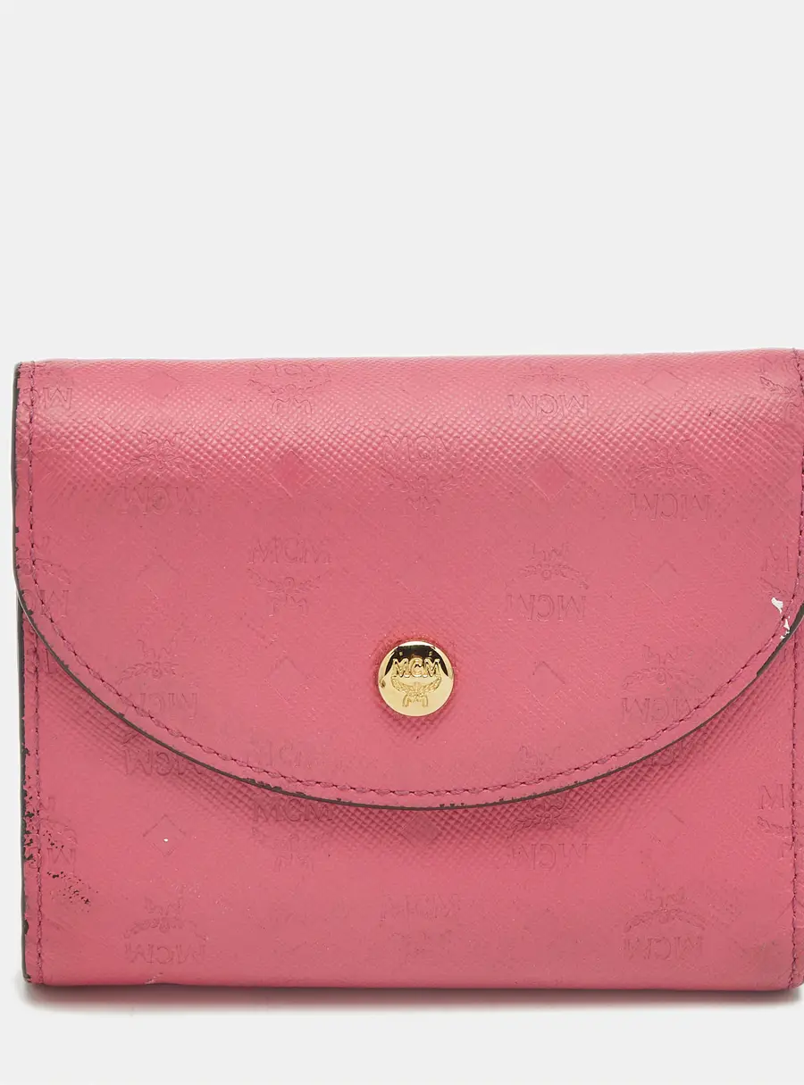 MCM Pink Visetos Leather Trifold Wallet