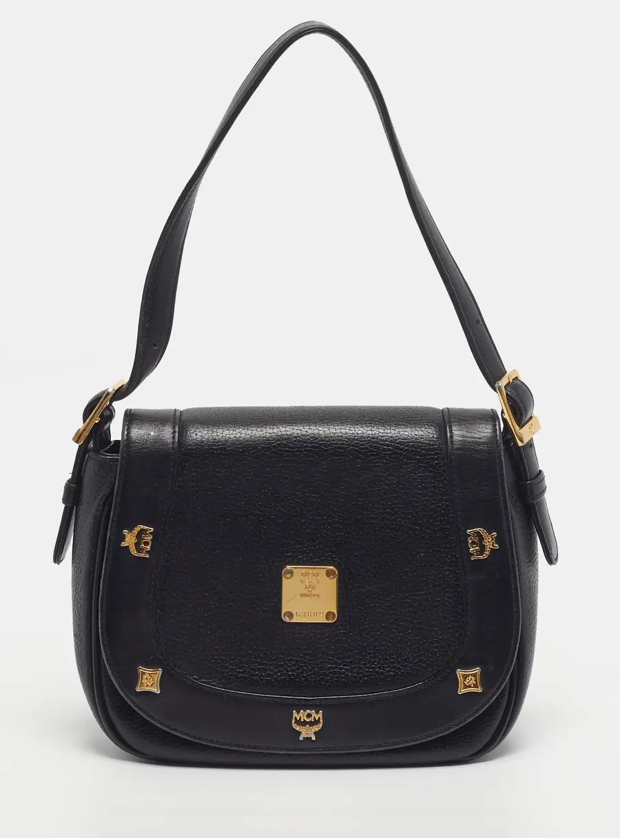 MCM Black Leather Flap Shoulder Bag