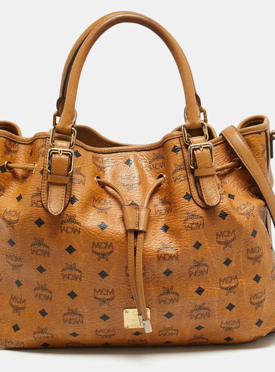 MCM Cognac Visetos Coated Canvas Drawstring Tote