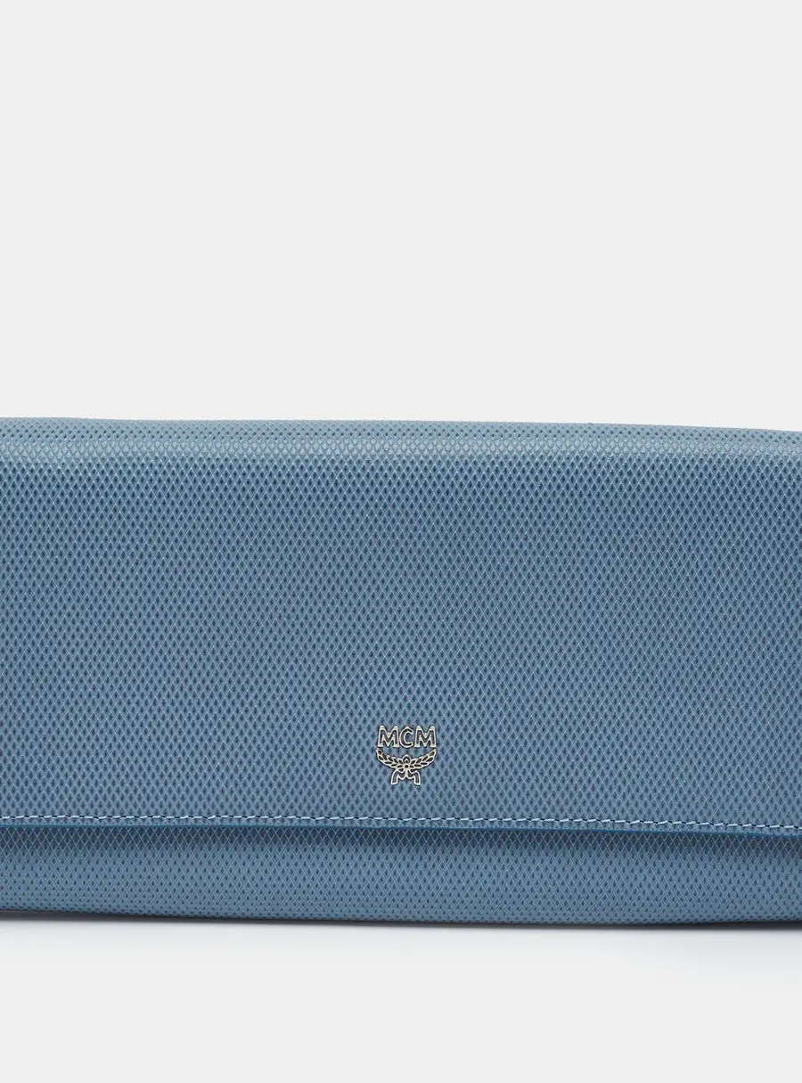 MCM Light Blue Textured Leather Continental Wallet