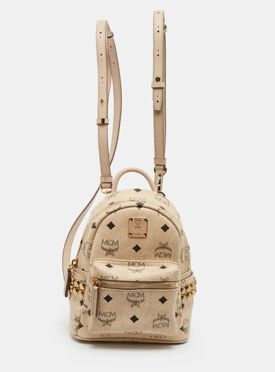 MCM Stark Side Studs Mini Beige Visetos Coated Canvas Backpack