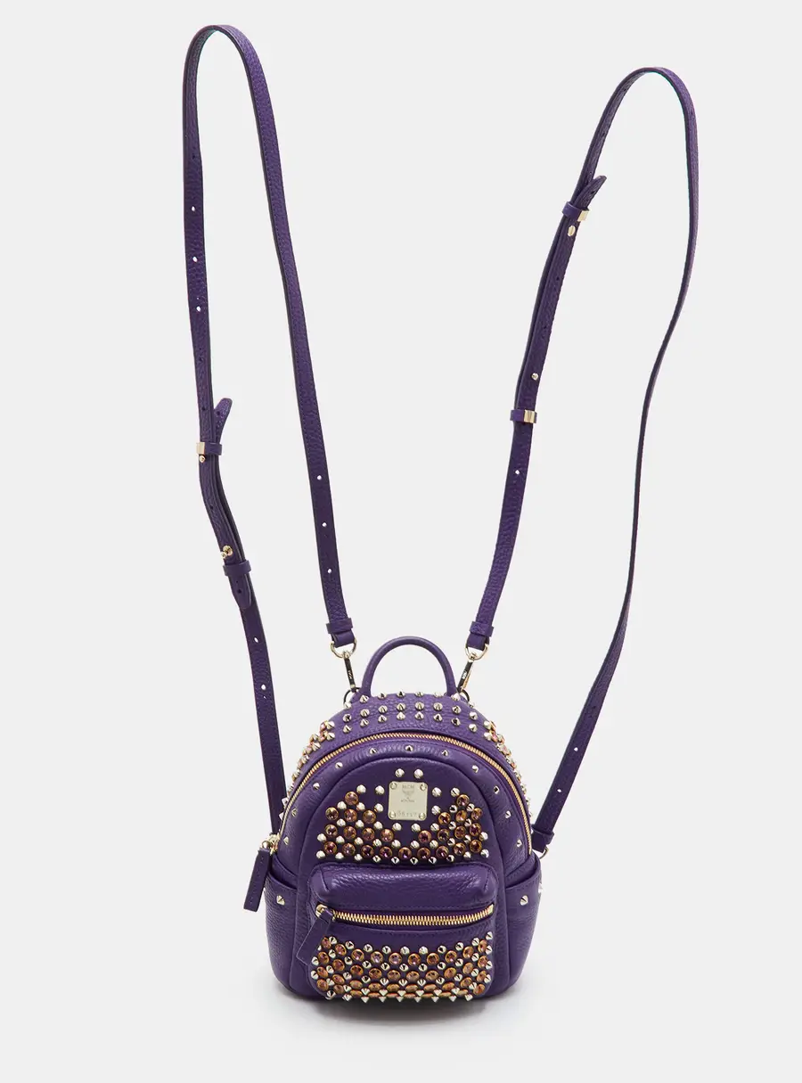 MCM Stark Mini Purple Studded Embellished Leather Backpack