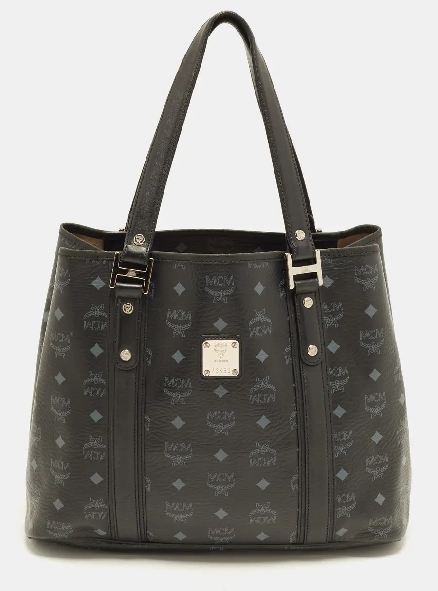 MCM Black Visetos Coated Canvas and Leather Tote