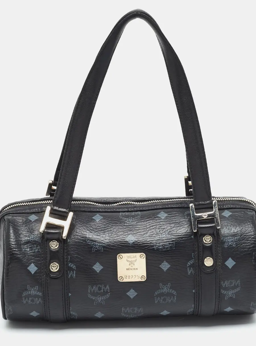 MCM Barrel Black Visetos Coated Canvas Satchel