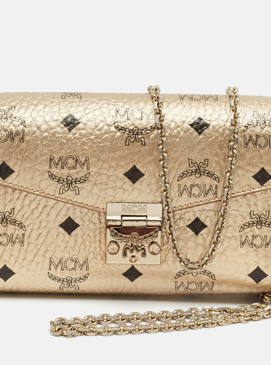 MCM Patricia Gold Visetos Coated Canvas Wallet on Chain