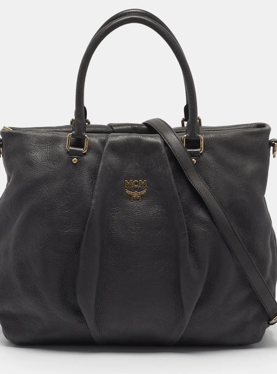 MCM Pleated Grey Leather Tote