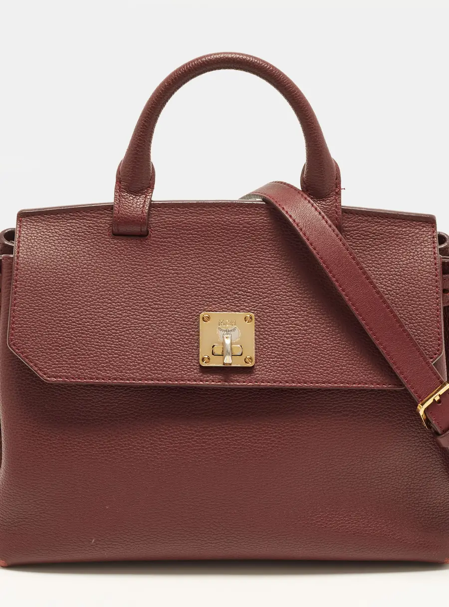 MCM Milla Flap Burgundy Leather Top Handle Bag