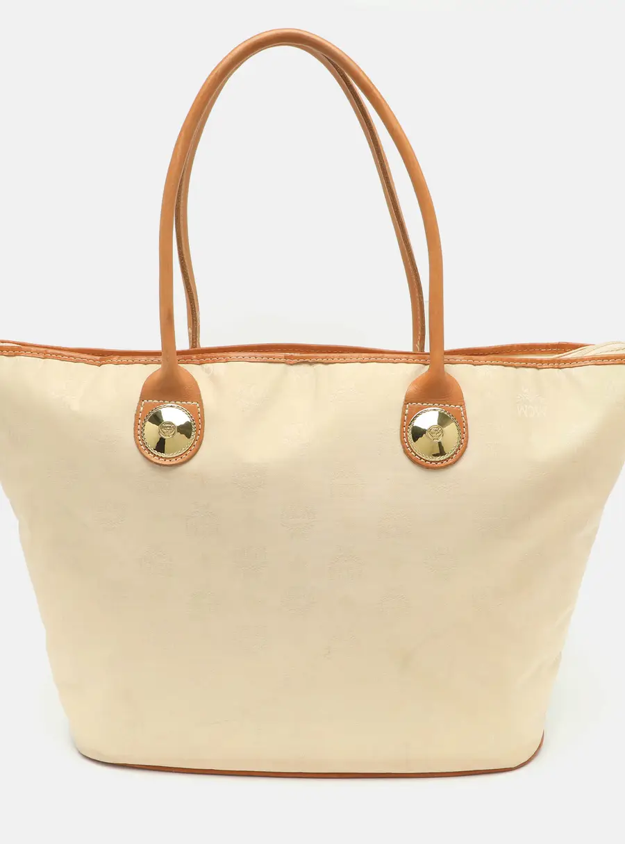 MCM Beige/Tan Leather and Nylon Tote