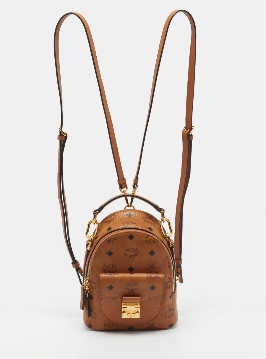 MCM Patricia Mini Cognac Visetos Coated Canvas and Leather Backpack