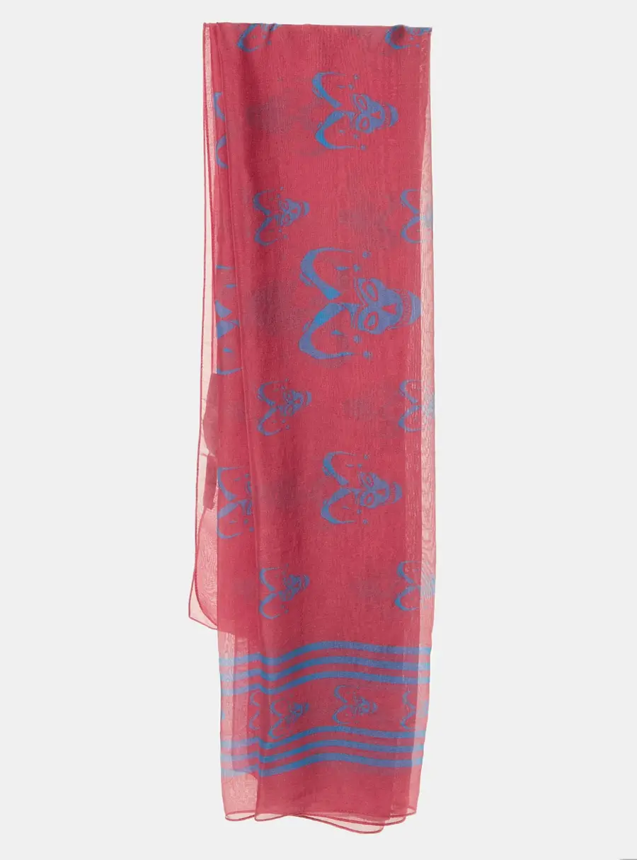 McQ by Alexander McQueen Coral Pink Skull Print Silk Scarf