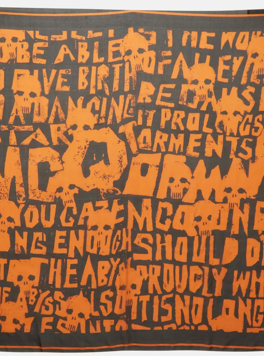 McQ by Alexander McQueen Orange/Black Print Silk Scarf