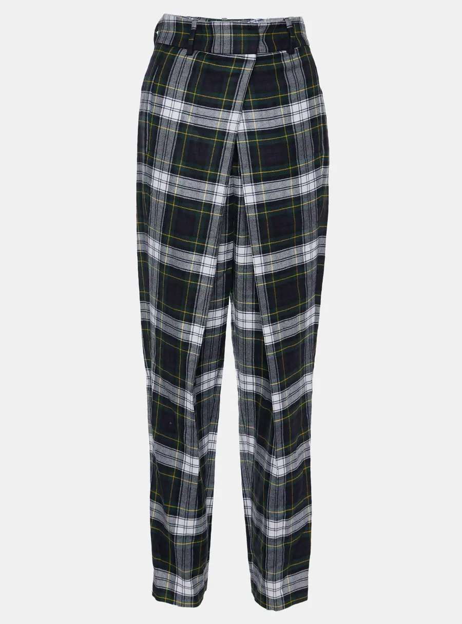 McQ by Alexander McQueen Green Tartan Wool Pleated Trousers S